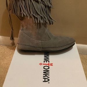 Grey, Fringe, Minnetonka Boots